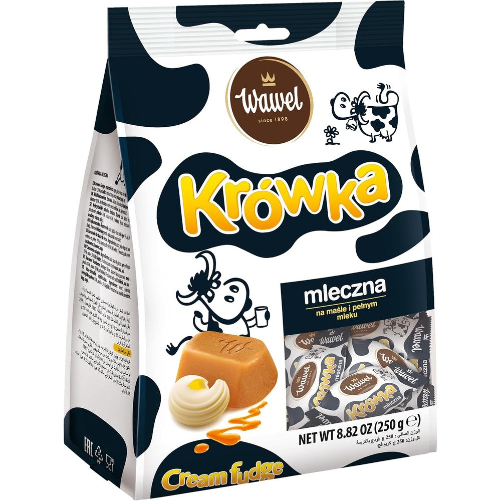 Wawel Krowka Mleczna Milky Cream Fudge Candy front packaging showcasing the iconic Polish cow design.