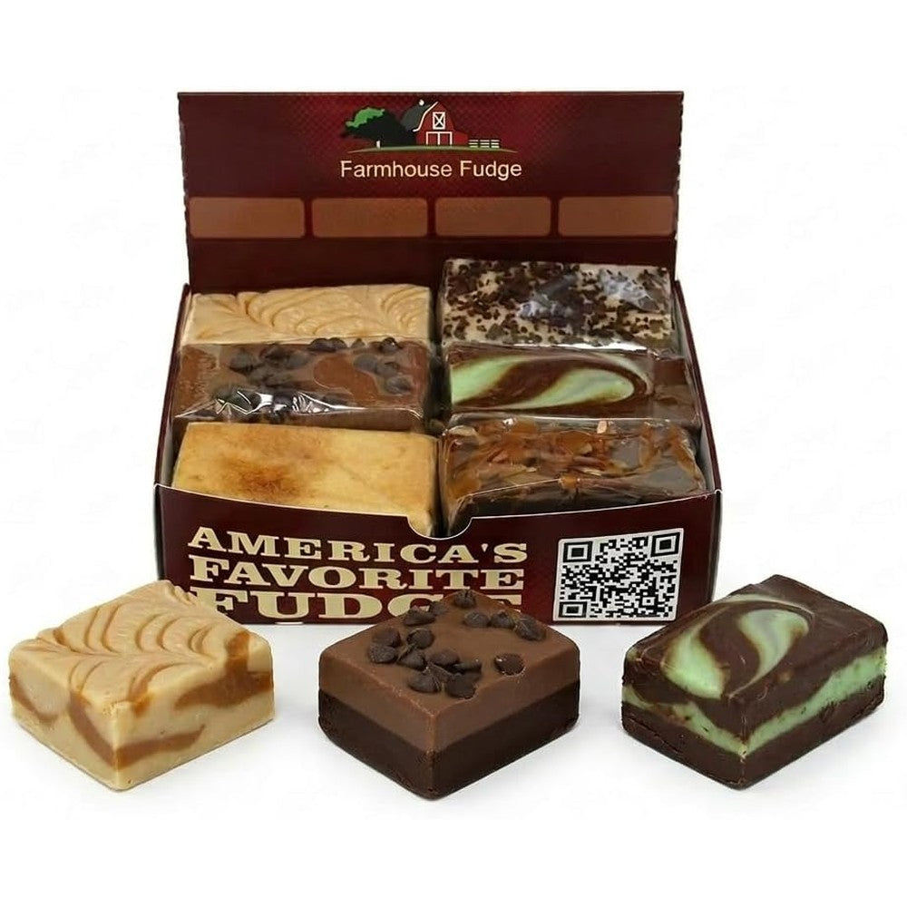 Farmhouse Fudge Artisan Candy Sampler Box front view displaying gourmet assortment.
