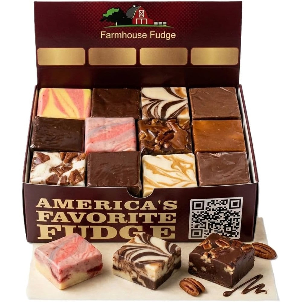 Farmhouse Fudge variety pack customizable gift box front view featuring assorted gourmet flavors.