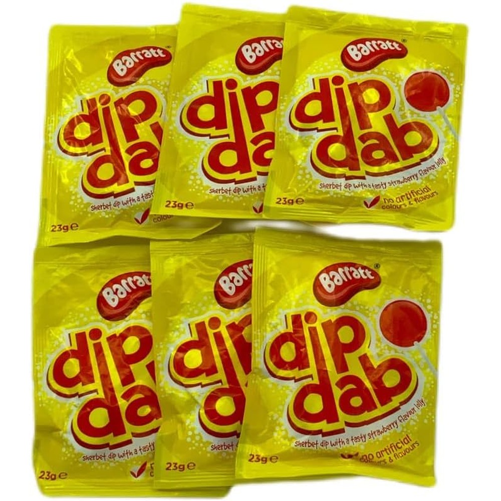 Treasure Island Sweets Barratt Sherbet Dip Dabs Pack Of 6 Strawberry Flavored Lolly With Fizzy Lemon Sherbet Dip