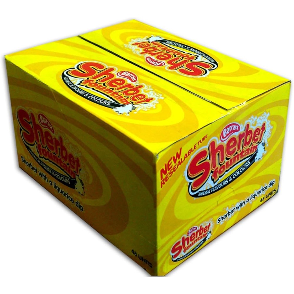 Barratt Sherbet Fountain Fizzy Tangy Lemon Sherbet With Liquorice Dipping Stick 48 Pieces Per Carton 25 Grams Each