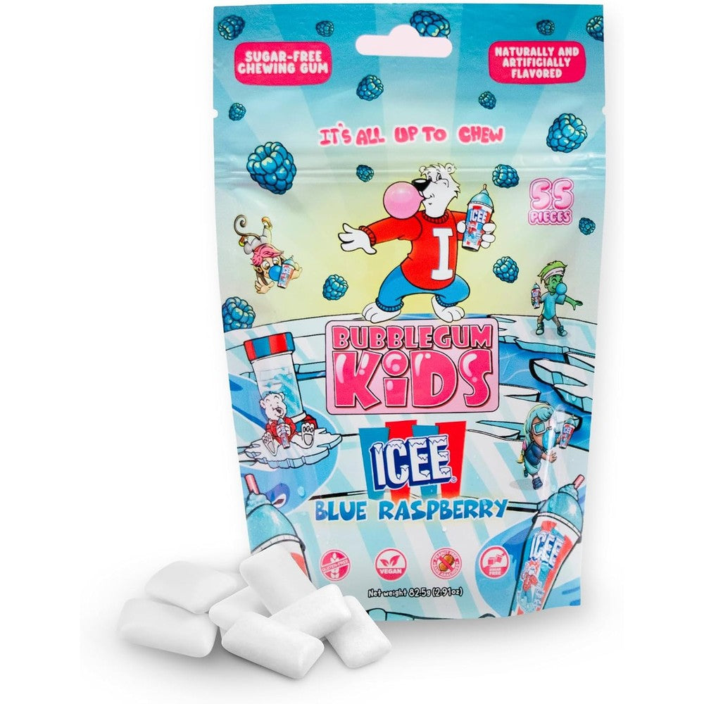 Bubblegum Kids ICEE blue raspberry sugar free gum front package view