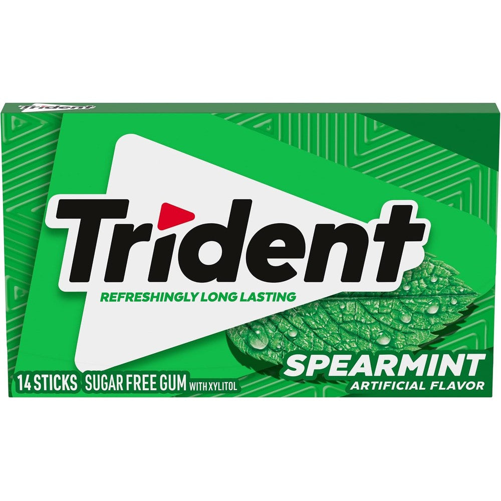 Trident Spearmint Sugar Free Chewing Gum front pack view for fresh breath