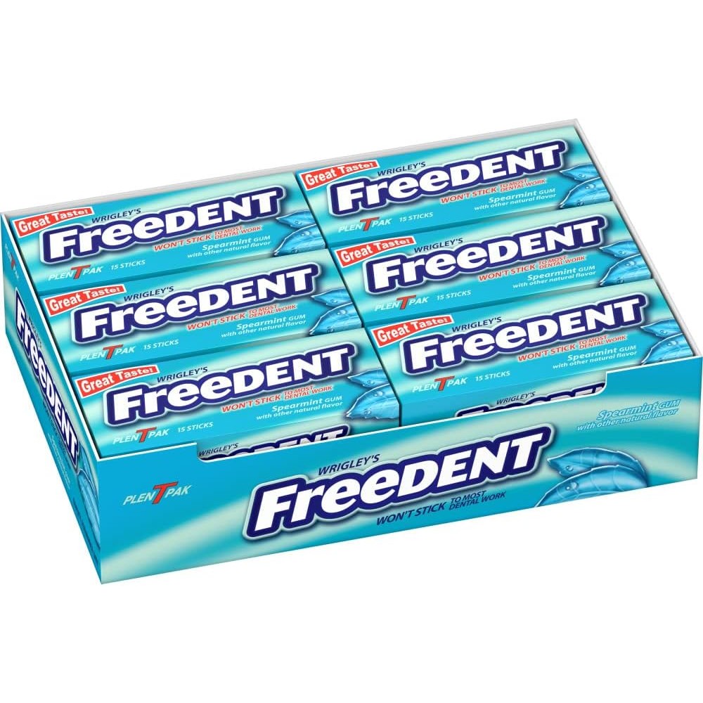 Freedent Spearmint Chewing Gum Non Stick Formula For Braces And Dentures Fifteen Sticks Per Pack Twelve Pack Box Imported From United States