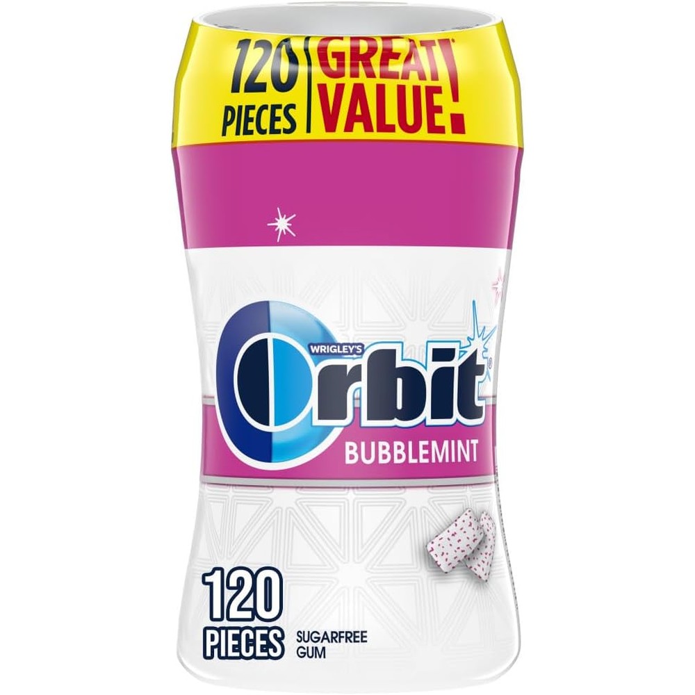 ORBIT Gum Bubblemint Sugar Free Mint Sugarless Fresh Breath Chewing Gum in 120 Piece Resealable Bulk Bottle Imported From United States