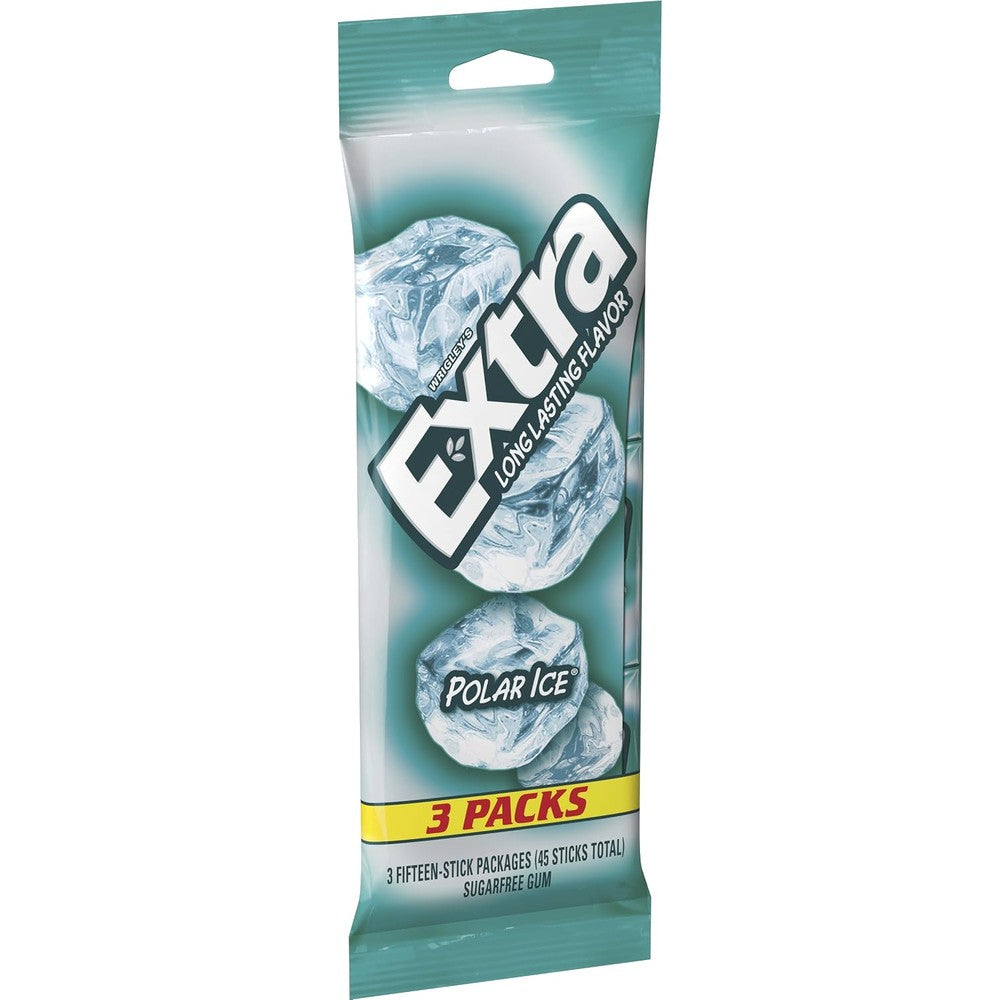 Wrigley's Extra Sugarfree Chewing Gum Polar Ice Long Lasting Intense Mint Flavor Multipack Pack Of Three Fifteen Sticks Forty Five Count Total