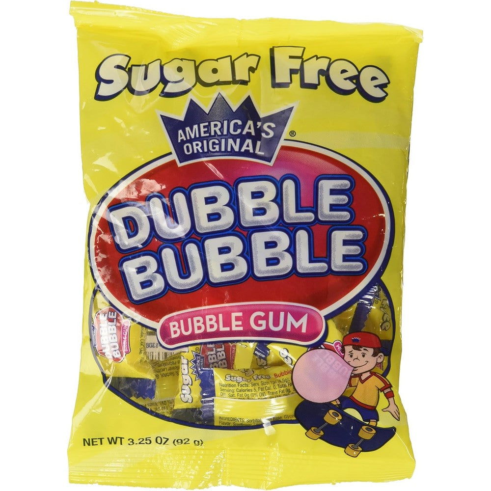 Dubble Bubble Sugar Free Bubble Gum Original Flavor Individually Wrapped Chewing Gum Pieces Three Point Two Five Ounce Bag