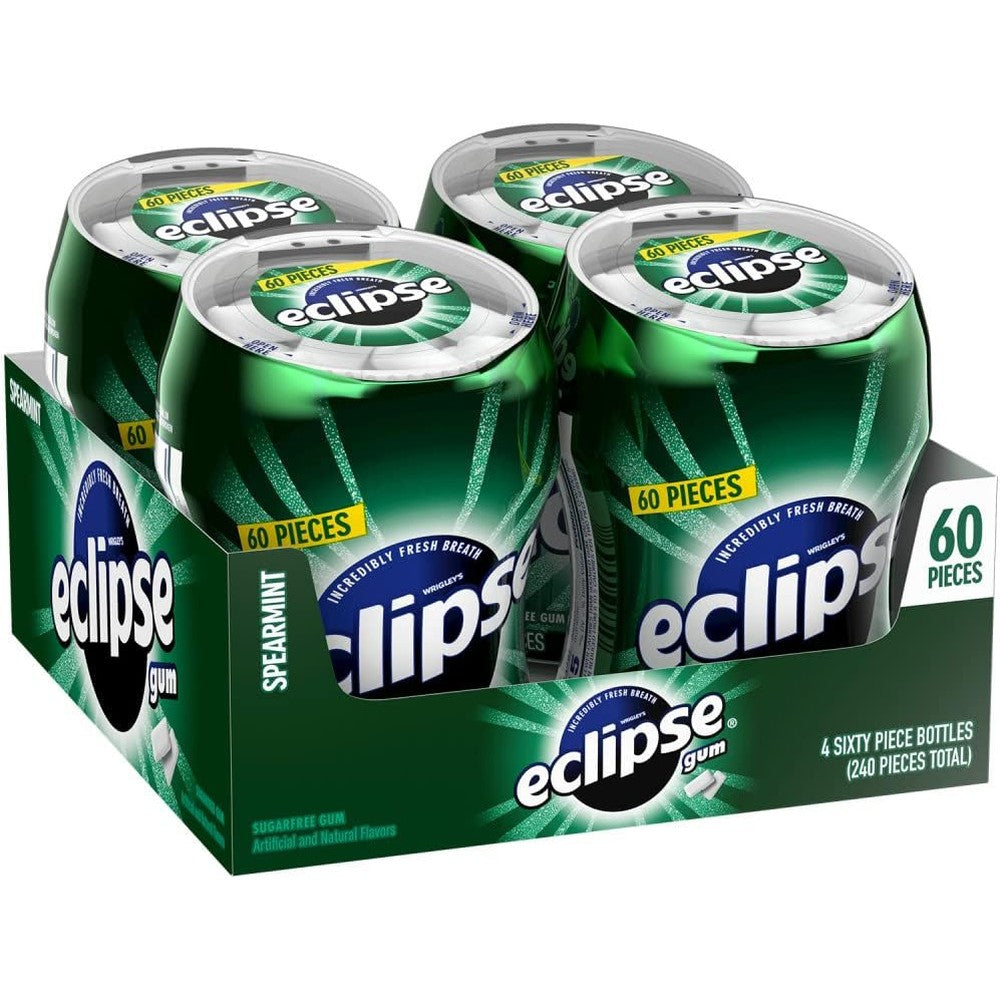 Eclipse Spearmint Sugarfree Chewing Gum Bulk Value Pack 60 Pieces Per Bottle Pack Of 4