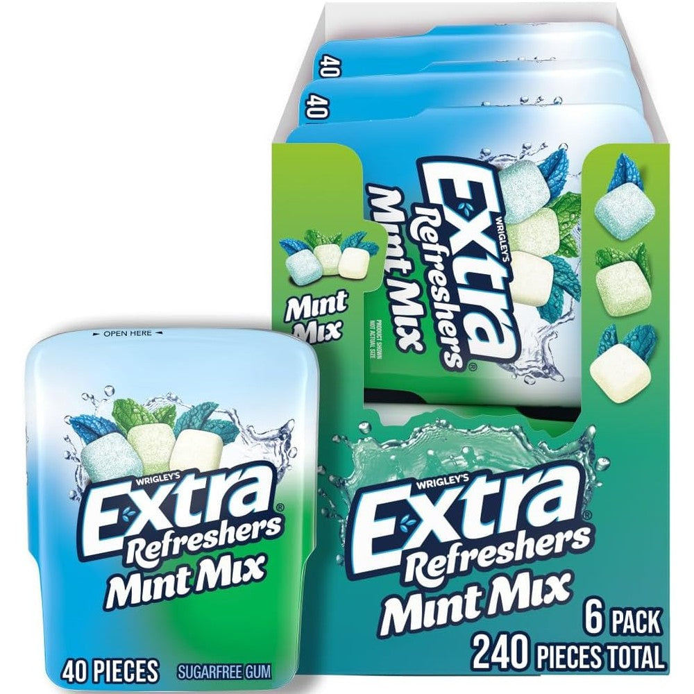 Wrigley's Extra Refreshers Mint Mix Sugarfree Chewing Gum 3.21 Ounce 40 Piece Bottle Pack of 6
