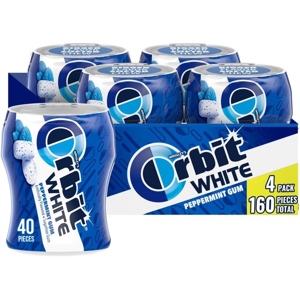 Orbit White Peppermint Sugar Free Chewing Gum Bulk Pack Breath Freshening Teeth Whitening Forty Piece Resealable Bottle Pack Of Four