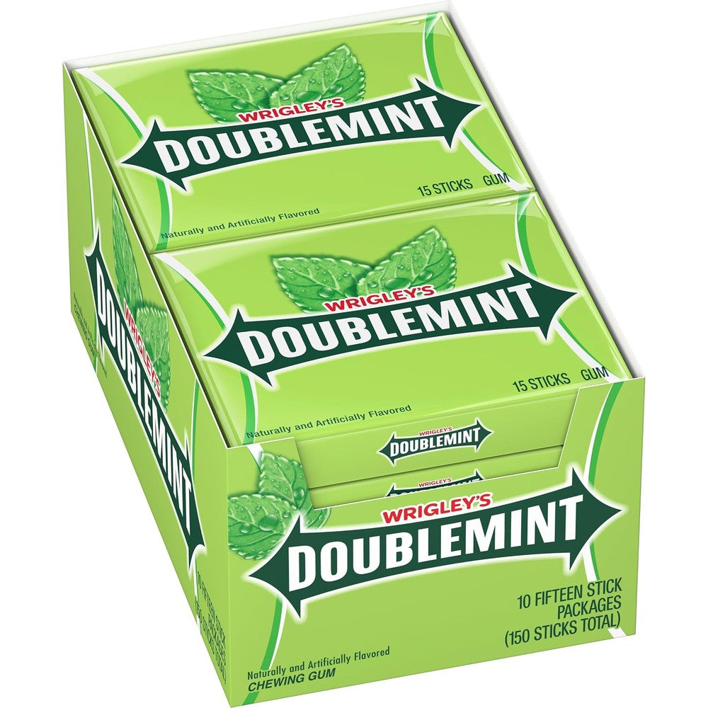 Wrigley's Doublemint Chewing Gum Long Lasting Minty Flavor Bulk Box 15 Sticks Per Pack Pack Of 10