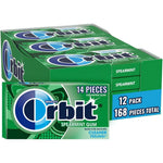 Wrigley's Orbit Spearmint Sugar Free Individually Wrapped Chewing Gum Mint Bulk Box Featuring Twelve Packs Of Fourteen Pieces One Hundred Sixty Eig...