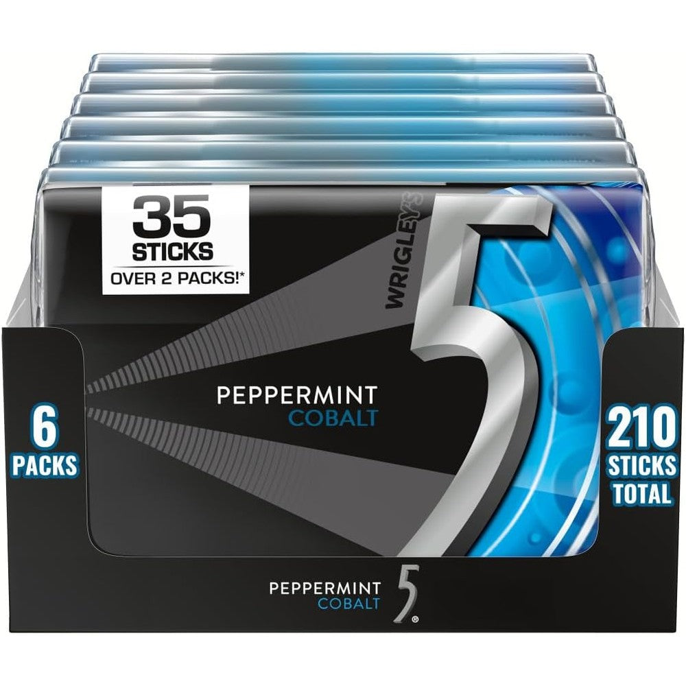 5 GUM Peppermint Cobalt Sugar Free Chewing Gum Refreshing Long Lasting Cooling Mint Flavor Thirty Five Sticks Pack of Six Bulk Bundle