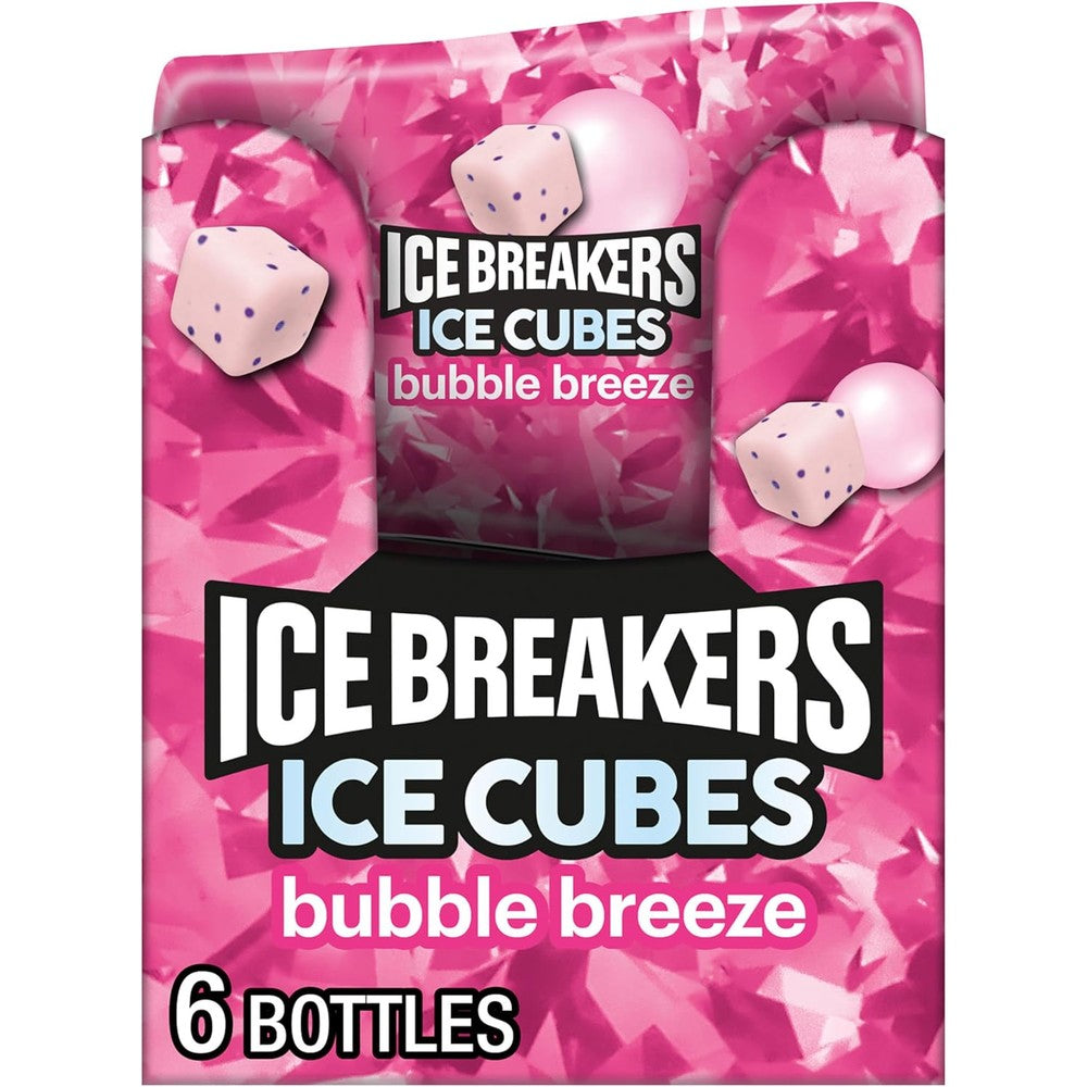 Ice Breakers Ice Cubes Bubble Breeze chewing gum bottles front view showing authentic imported packaging