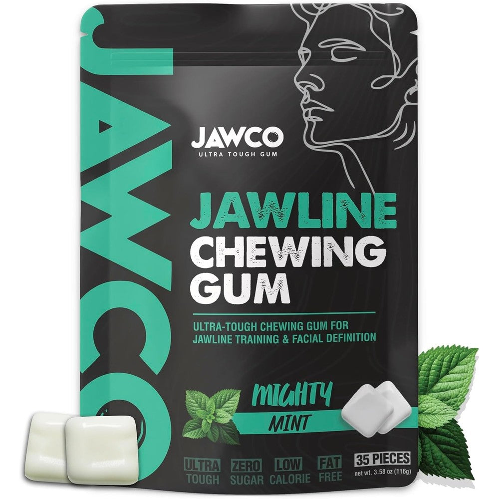 JAWCO Ultra-Tough Jawline Chewing Gum Mighty Mint front view packaging