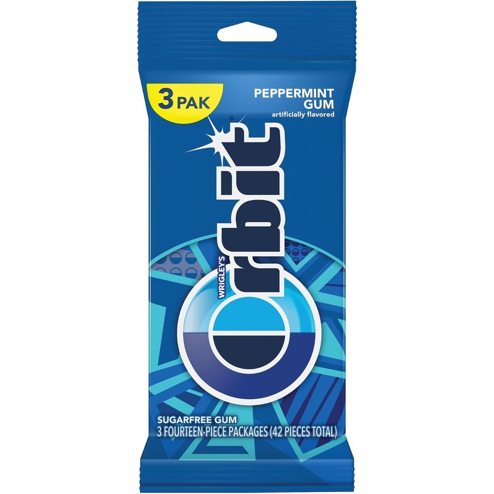 ORBIT Peppermint Sugarfree Chewing Gum three pack front view imported from USA