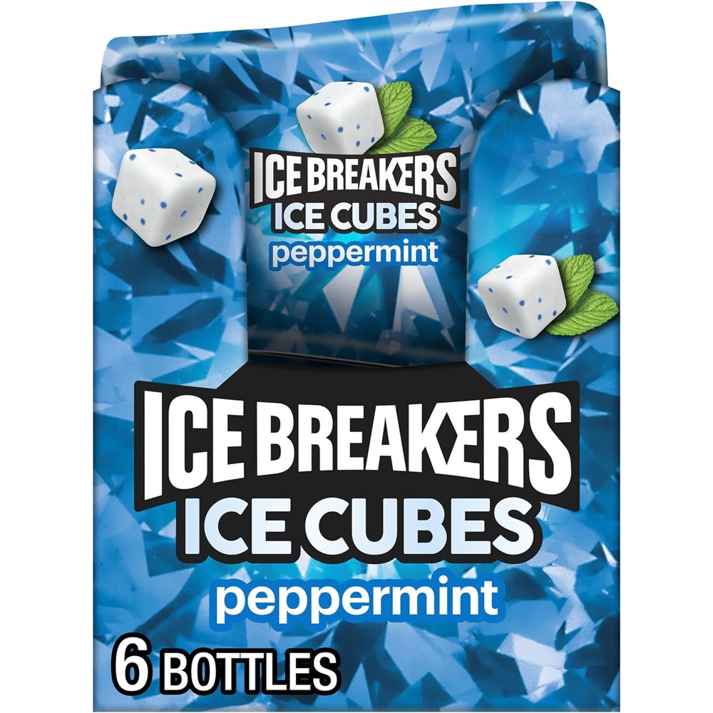 ICE BREAKERS Ice Cubes Peppermint Sugar Free Chewing Gum front view bottle pack