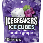 ICE BREAKERS Ice Cubes Arctic Grape Flavored Sugar Free Chewing Gum Resealable Pouch For Long Lasting Fresh Breath 8.11 Ounce 100 Pieces