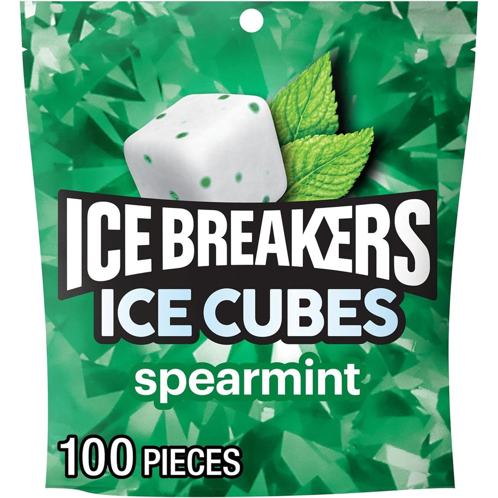 Ice Breakers Ice Cubes Spearmint Sugar Free Chewing Gum Pouch Eight Point Eleven Ounces One Hundred Pieces Fresh Breath Imported Mints