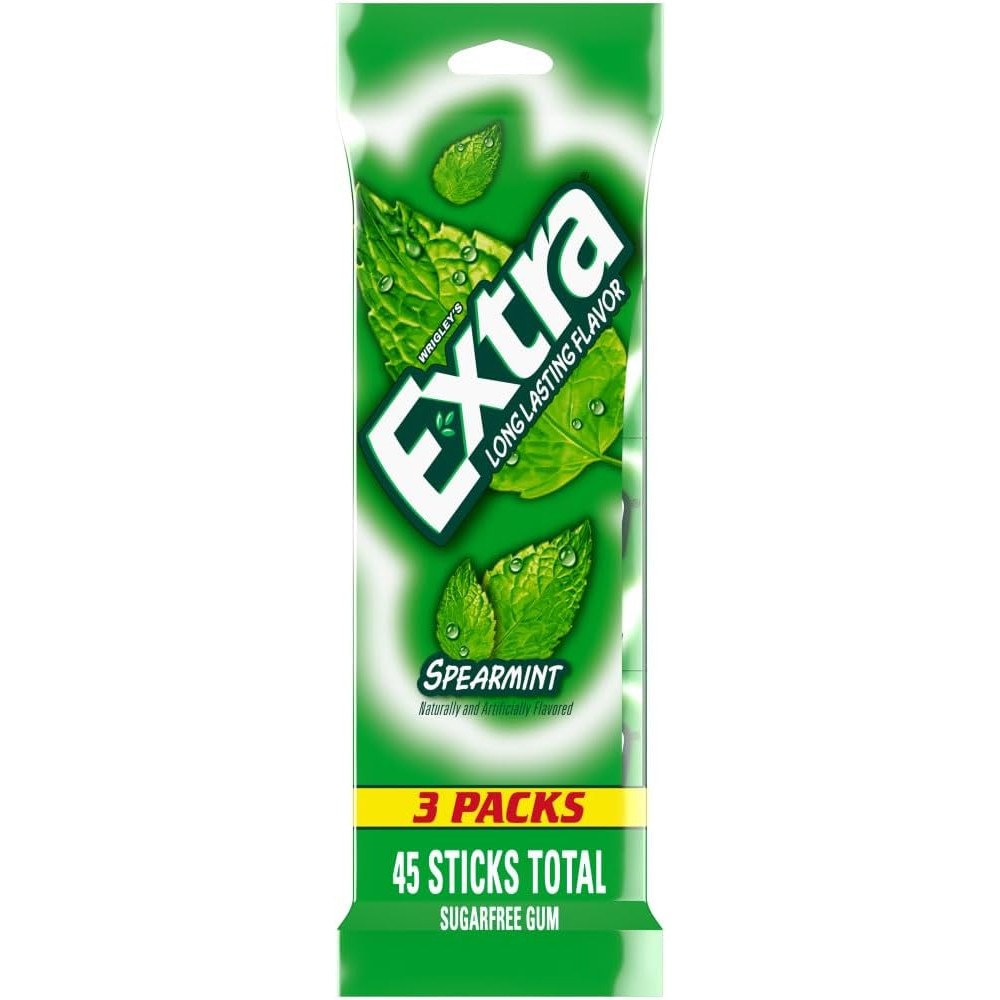 Wrigley's Extra Spearmint Sugar Free Chewing Gum for Long Lasting Fresh Breath Three Pack Bulk Gum Containing Forty Five Sticks Total