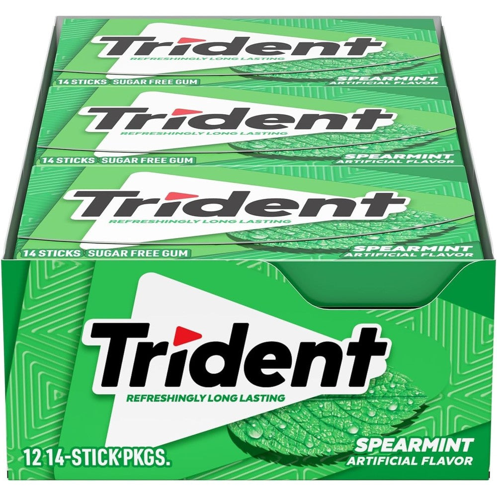 Trident Spearmint Sugar Free Chewing Gum Long Lasting Refreshing Breath Mint Bulk Value Pack 12 Packs Of 14 Pieces 168 Total Pieces