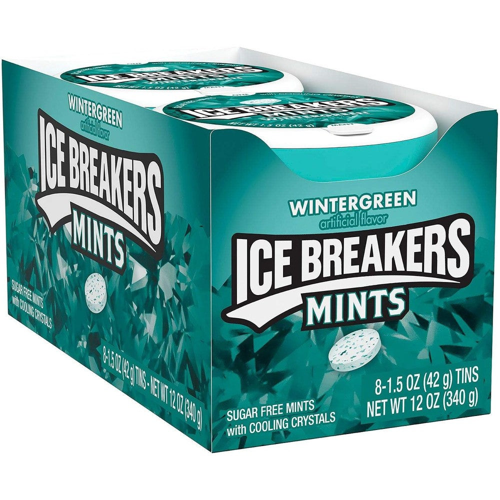 Ice Breakers Wintergreen Sugar Free Mints with Cooling Crystals One Point Five Ounce Tins Pack of Sixteen