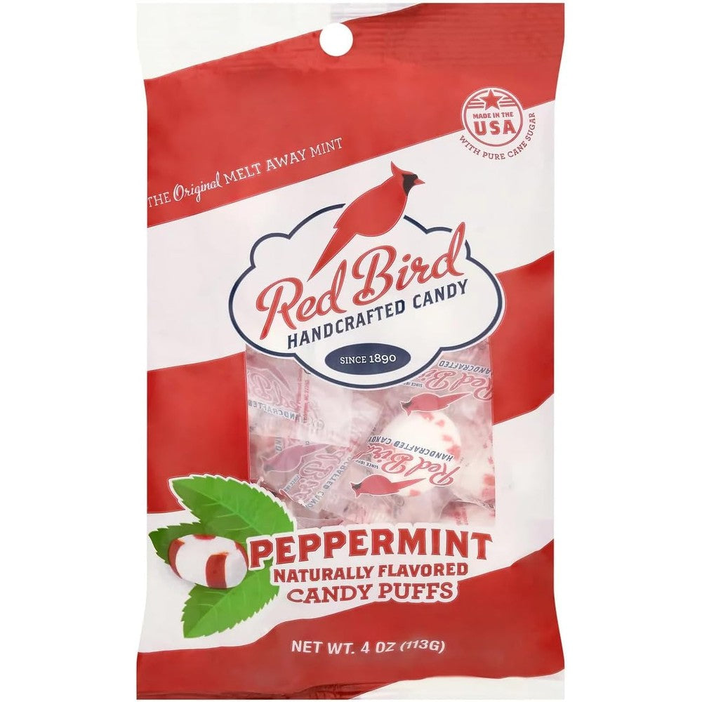 Red Bird Handcrafted Peppermint Candy Puffs The Original Melt Away Mint Naturally Flavored Pure Cane Sugar Fat Free Gluten Free Candy 5 Ounce