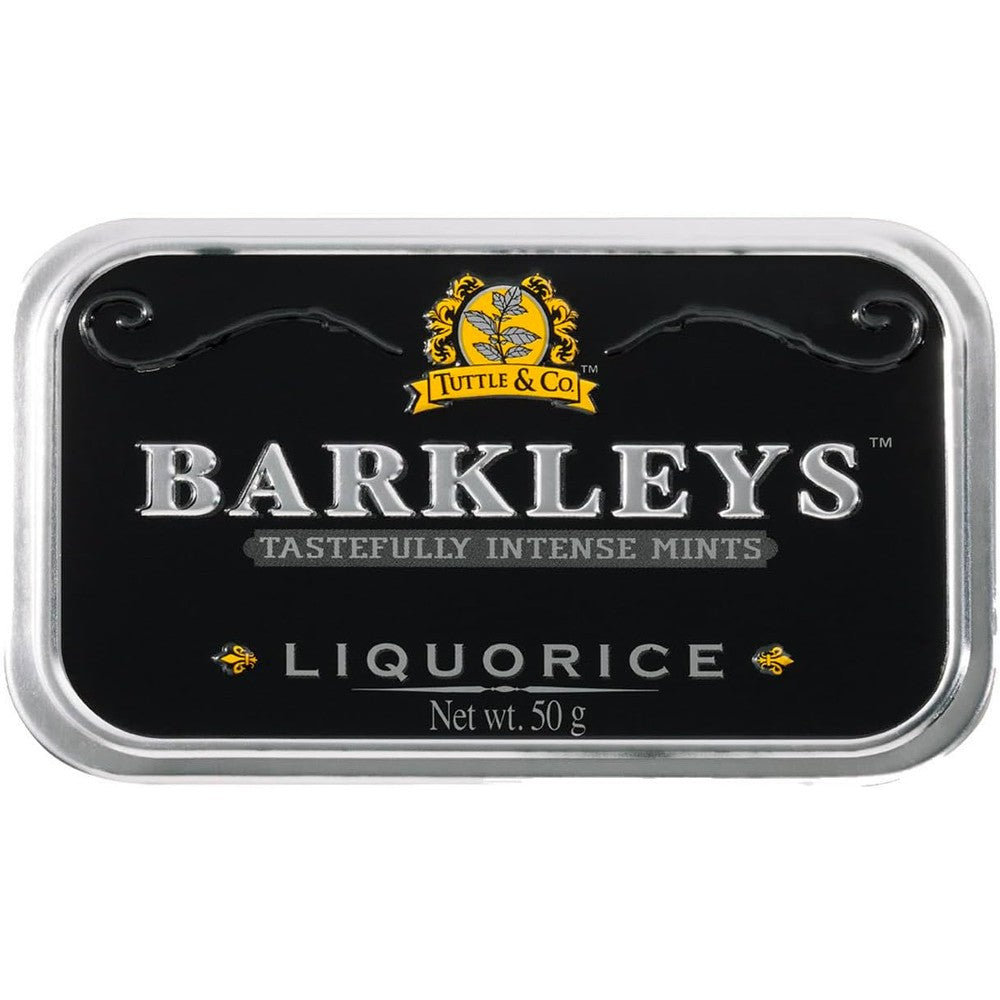 Barkleys Liquorice Breath Mints Strong Licorice Flavored Cool Mint Candy In Reusable Classic Travel Tin Fifty Grams Fifty Count