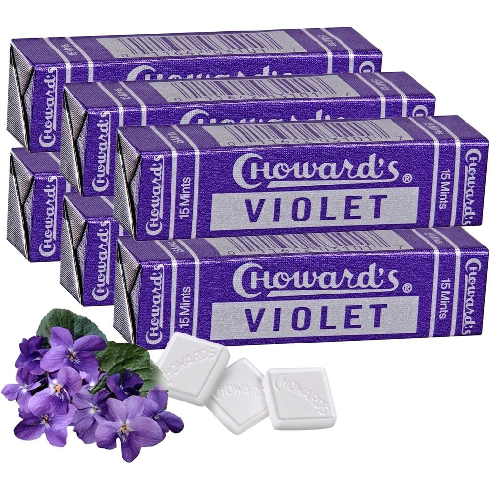 Choward's Violet Mints Candy With Bold Aromatic Floral Flavor For Fresh Breath And Gifting 6 Pack 15 Mints Per Package
