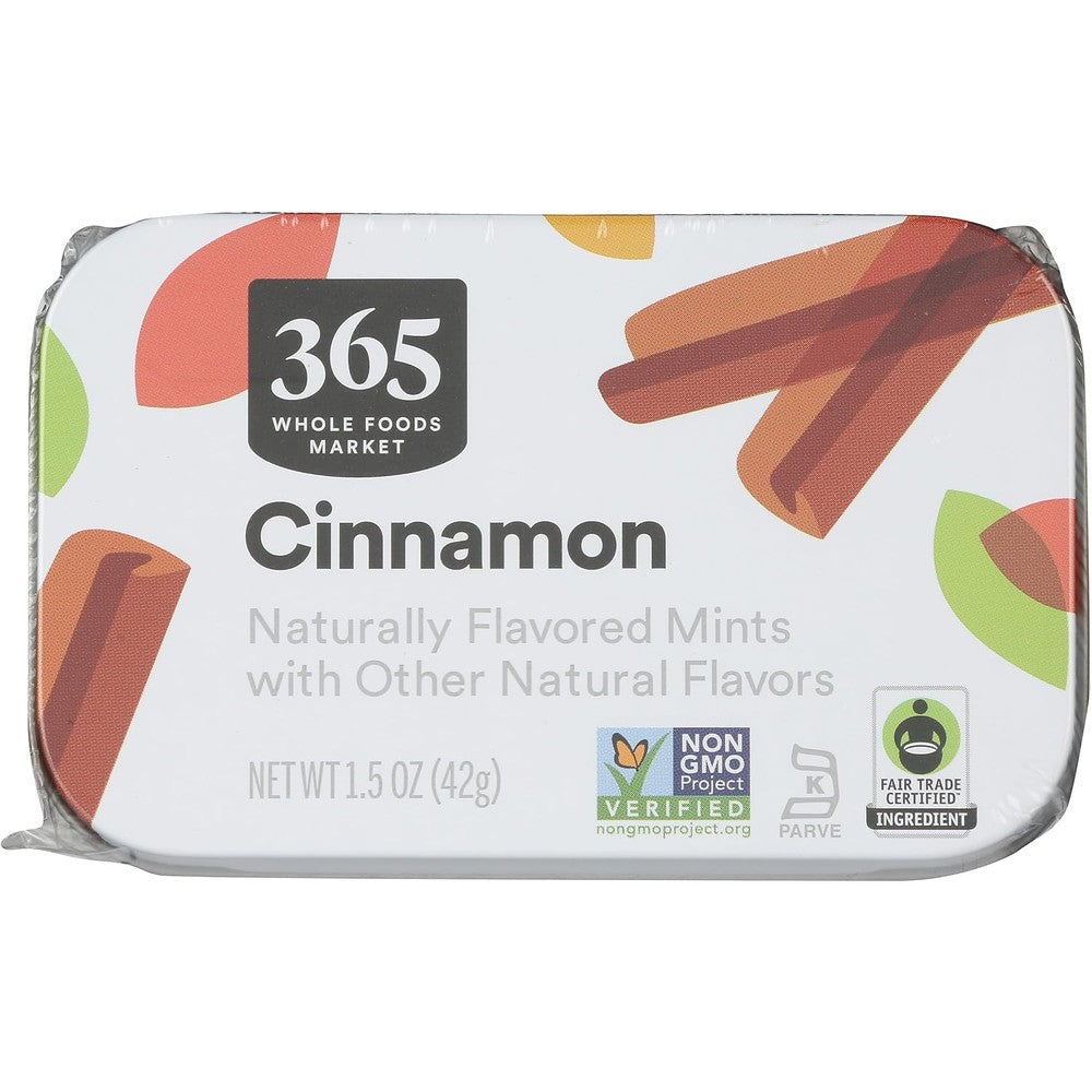 365 by Whole Foods Market Cinnamon Mints Naturally Flavored Non-GMO Breath Freshener Pastilles Imported from USA 1.5 Ounce Tin