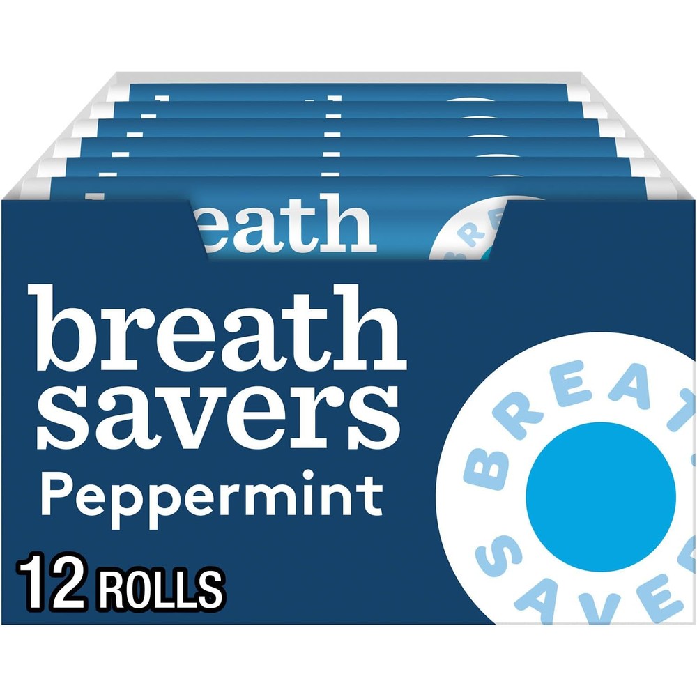 Breath Savers Peppermint Sugar Free Mints 12 Count front view packaging