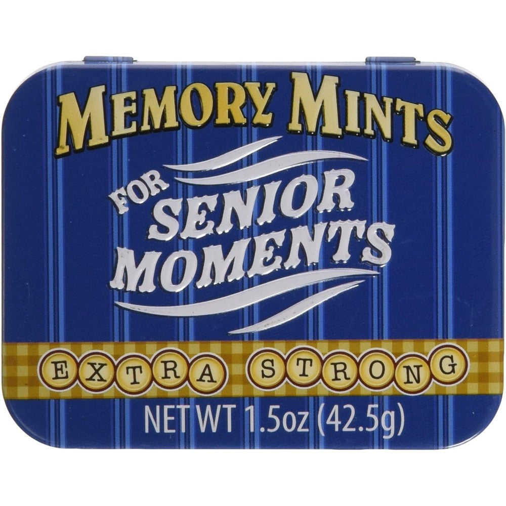 Boston America Gag Gifts Memory Mints Extra Strong Peppermint Sugar Candy For Senior Moments Fun Novelty Tin 1.5 Ounce