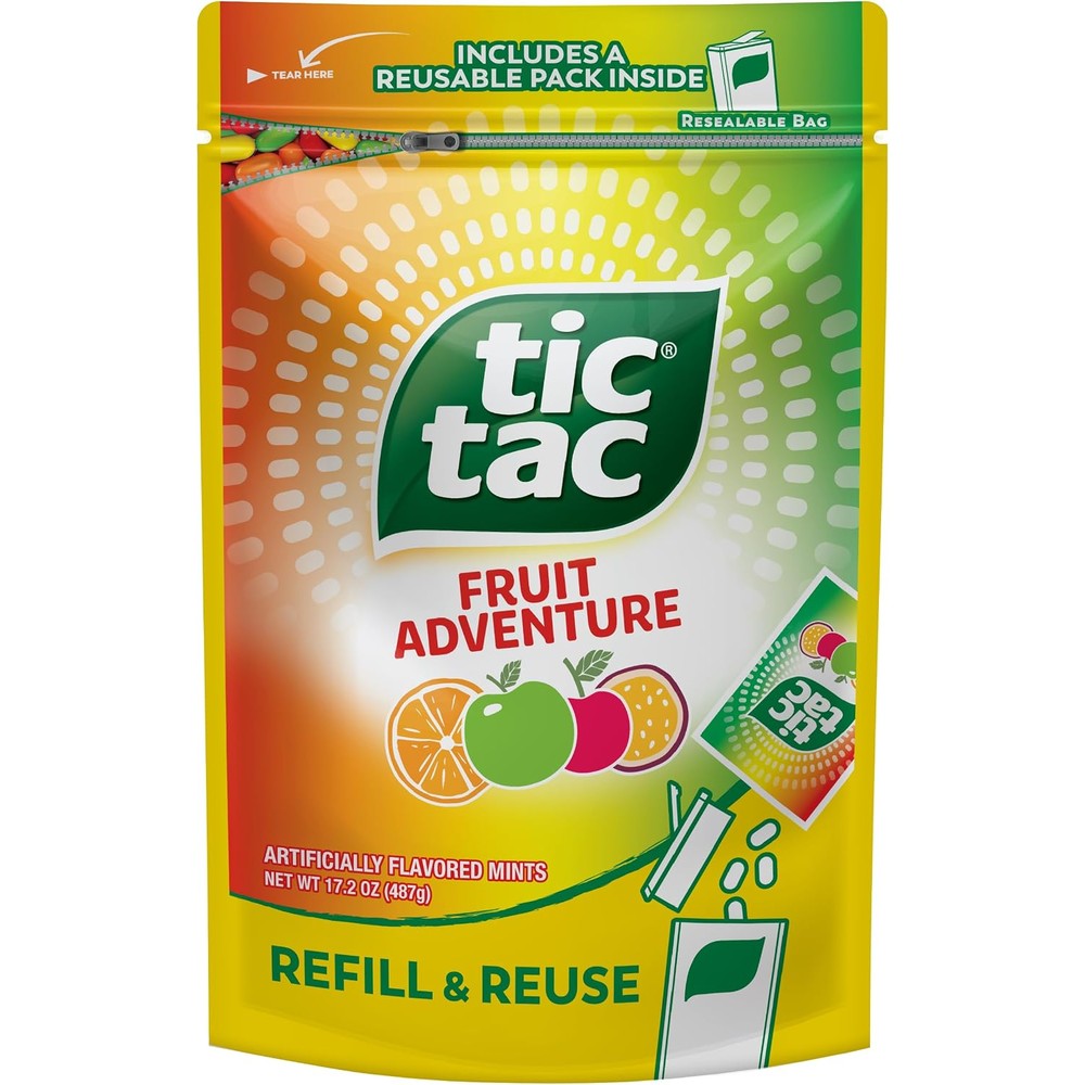 Tic Tac bulk fruit adventure refill bag front view packaging