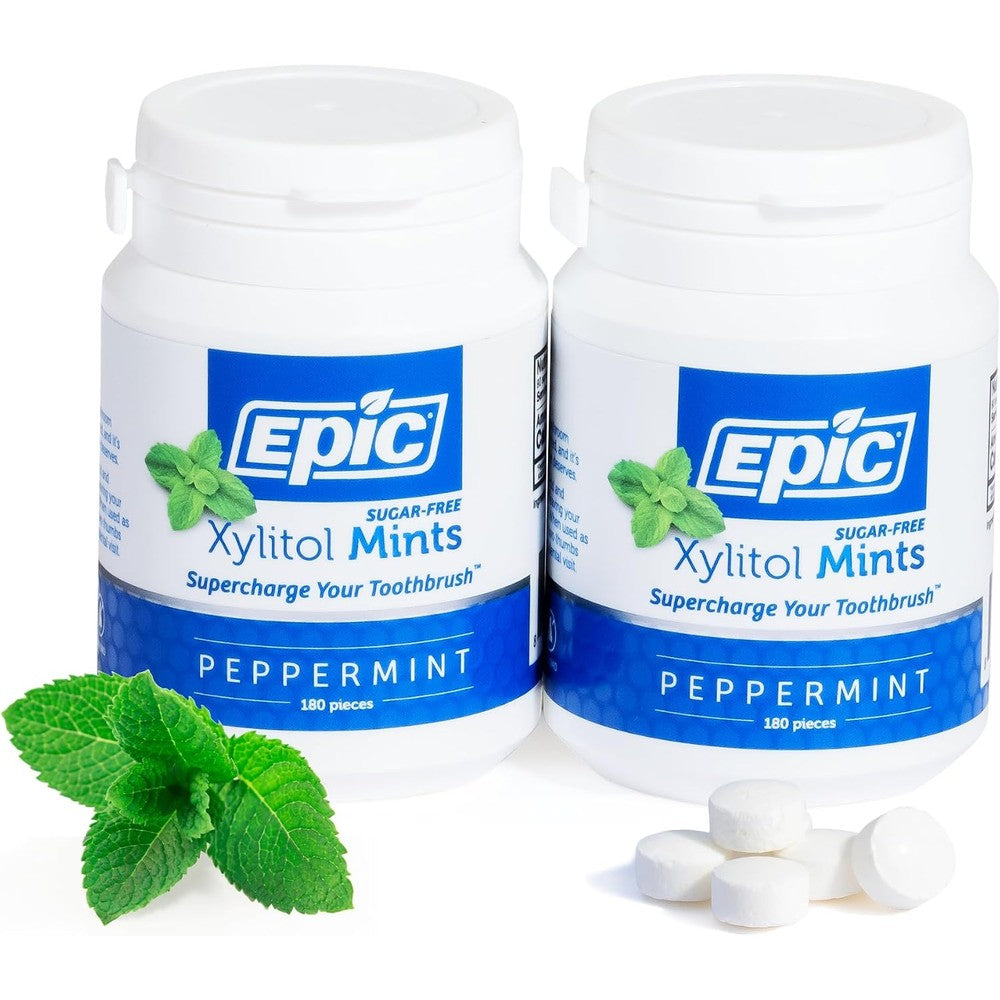 Epic Dental 100 Percent Xylitol Sweetened Sugar Free And Aspartame Free Breath Mints Peppermint Flavored Oral Care Mints 180 Pieces Pack Of 2