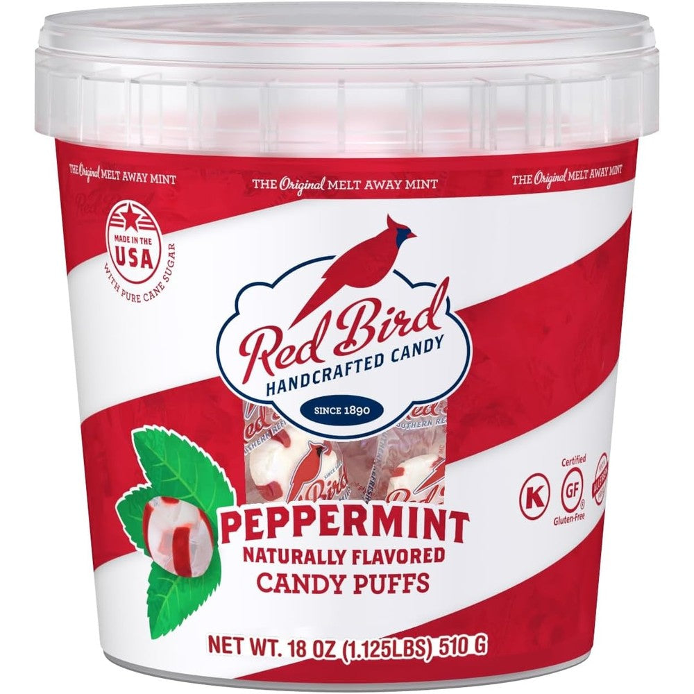 Red Bird Soft Peppermint Candy Individually Wrapped Melt Away Soft Mints Tub 18 Ounce