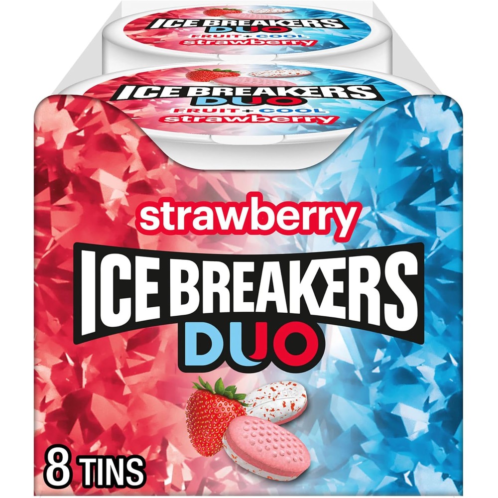 Ice Breakers Duo Fruit Plus Cool Strawberry Flavored Sugar Free Mints Pucks, 1.3 Ounce, 8 Count