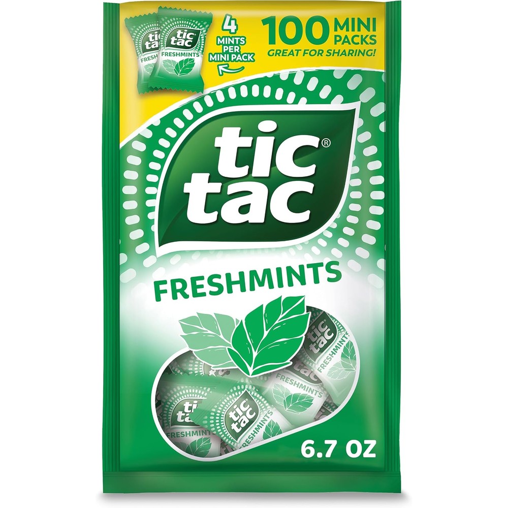 Tic Tac Freshmints Bulk Bag with 100 Mini Packs of 4 Mints Each for Share Size On The Go Breath Freshening 6.7 Ounces