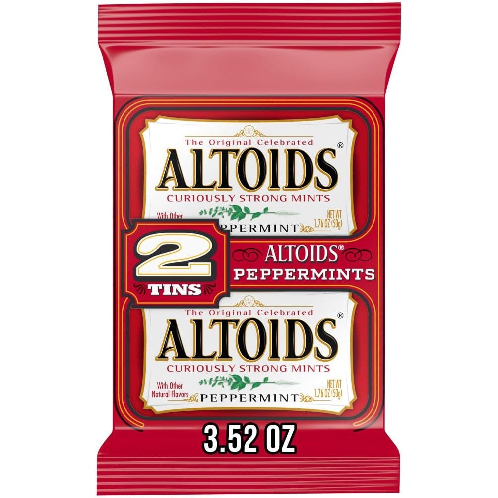 ALTOIDS Peppermint Breath Mint Tins Curiously Strong Imported Hard Candy Pastilles Two Pack Total Three Point Five Two Ounces
