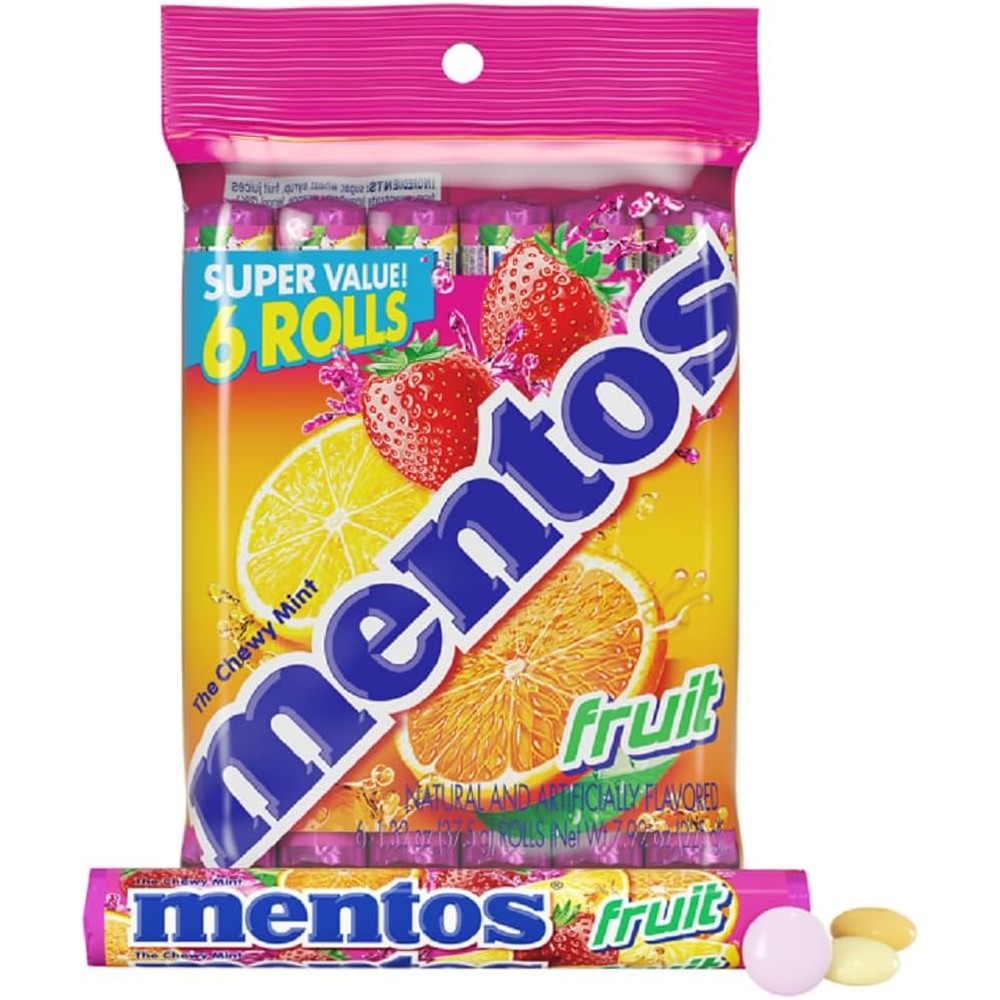 Mentos Fruit Chewy Mint Candy Roll Mixed Fruit Flavors Valentine Day Party Favors 14 Pieces Per Roll Pack Of 6