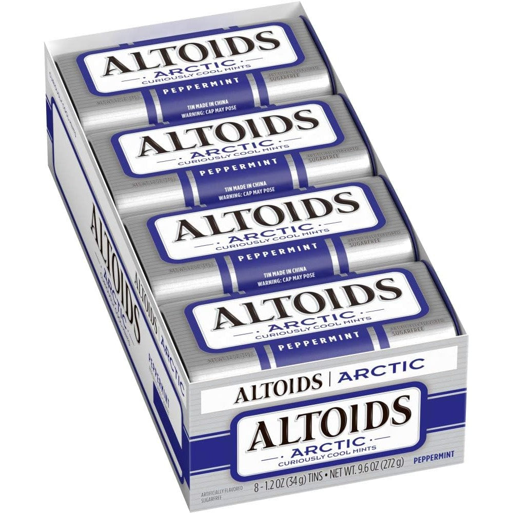 Altoids Arctic Curiously Cool Sugarfree Peppermint Breath Mints Hard Candy Bulk Stand Up Tins One Point Two Ounce Pack Of Eight