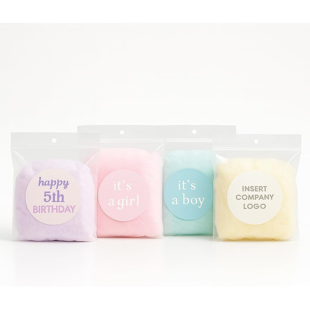 Rainbow Cotton Candy Prepackaged Cotton Candy In Clear Bag With Custom Sticker Assorted Flavors For Birthday Parties Fifty Count One Ounce Bags