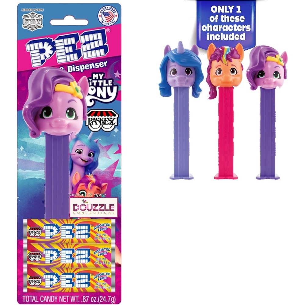 DOUzzle Kosher My Little Pony Fruit Candy Dispenser Plus Three Assorted Fruit Flavored Refills Pack Of One Gluten Free