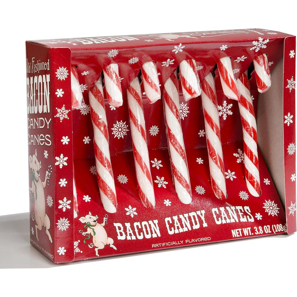 Accoutrements Archie McPhee Bacon Flavored Holiday Candy Canes Novelty Christmas Gag Gift Box for White Elephant, 3.8 Ounce, 6 Count