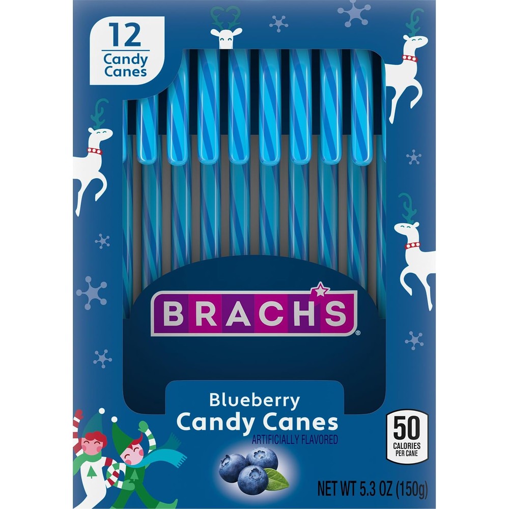 Brach's Blueberry Christmas Candy Canes Holiday Ornaments And Festive Sweet Treats Five Point Three Ounce Box Twelve Count