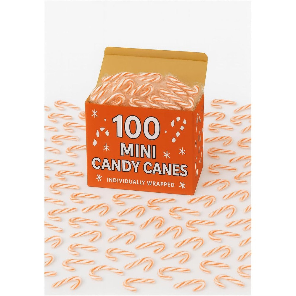 Generic Red And White Striped Peppermint Flavored Holiday Mini Candy Canes Individually Wrapped One Hundred Count