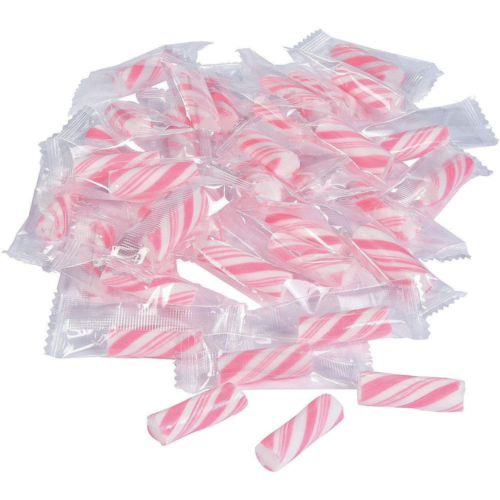 Fun Express Pink Candy Canes Mini Individually Wrapped Sticks Strawberry Flavor Old Fashioned Bulk Hard Candy For Holiday Parties One Pound