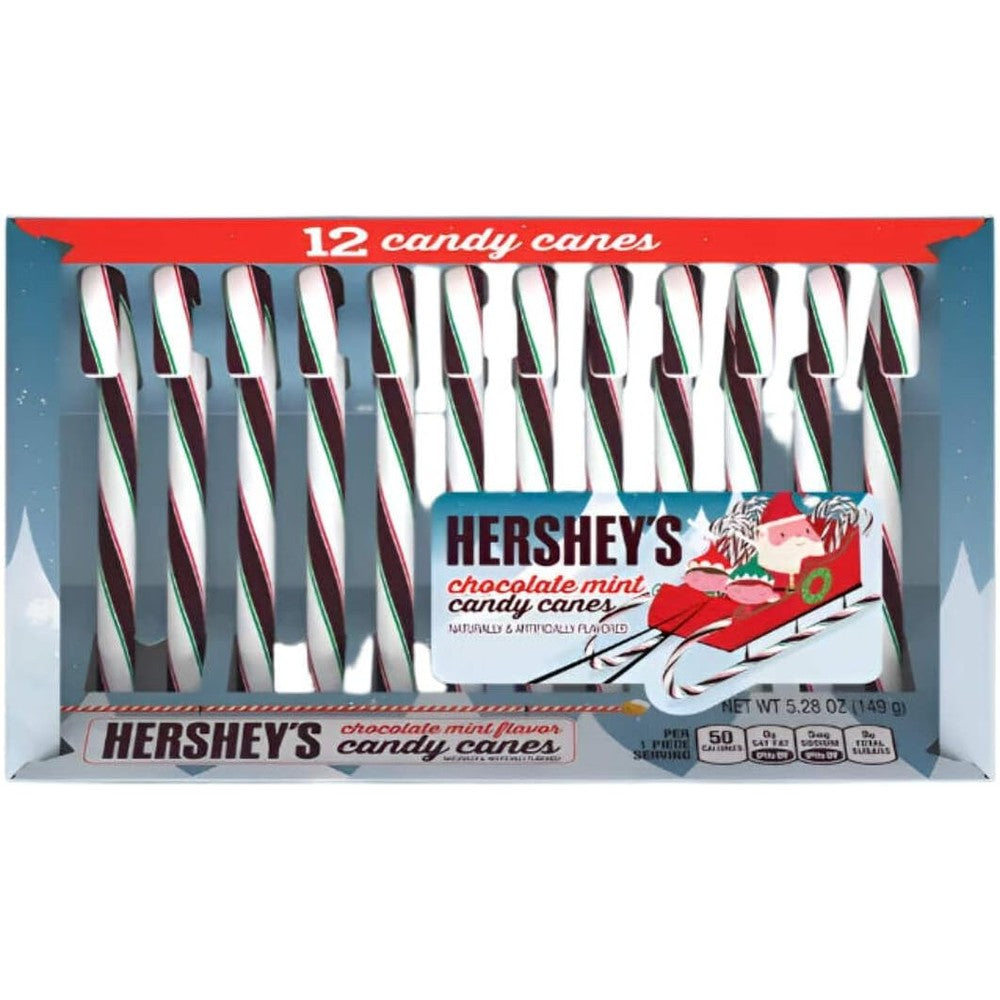 Hershey's Chocolate Mint Flavored Christmas Candy Canes Authentic USA Imported Holiday Festive Treats Box 12 Count 5.28 Ounces