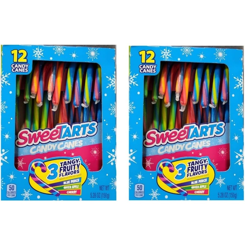 HUBZ SweeTARTS Candy Canes Variety Pack Assorted Fruit Flavors For Holiday Decorating And Stocking Stuffers 5.28 Ounce 12 Count