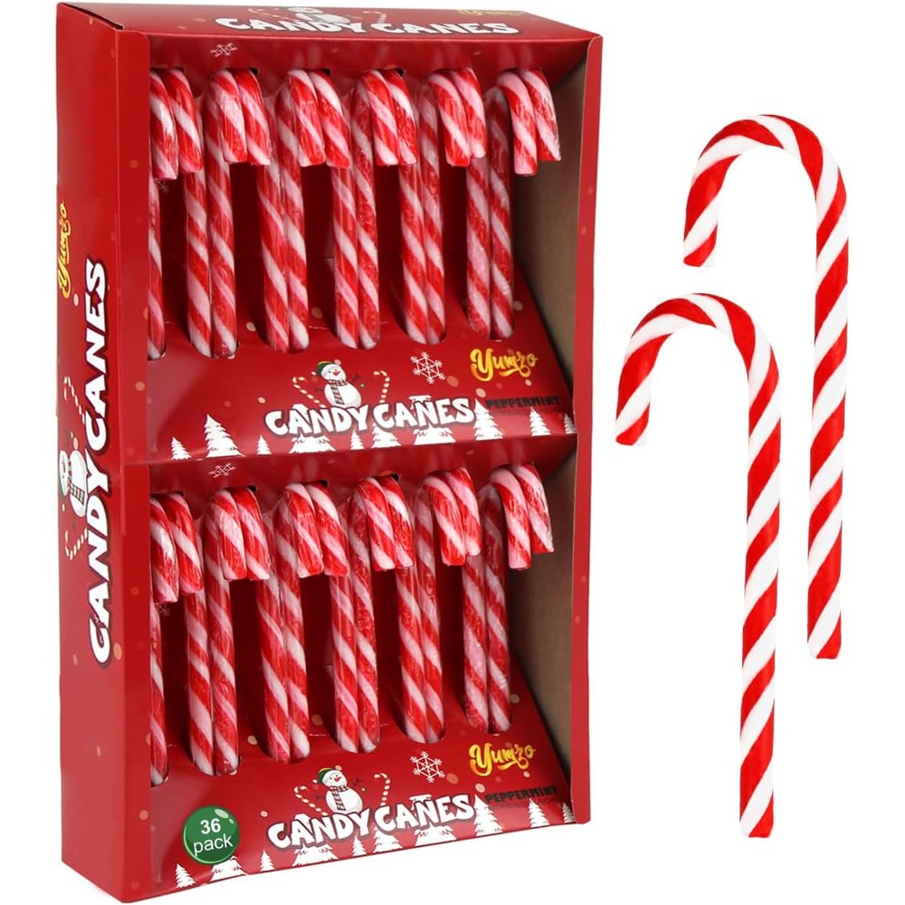 Yumzo Christmas Candy Canes Classic Red And White Peppermint Flavor Holiday Gift Set 36 Pack