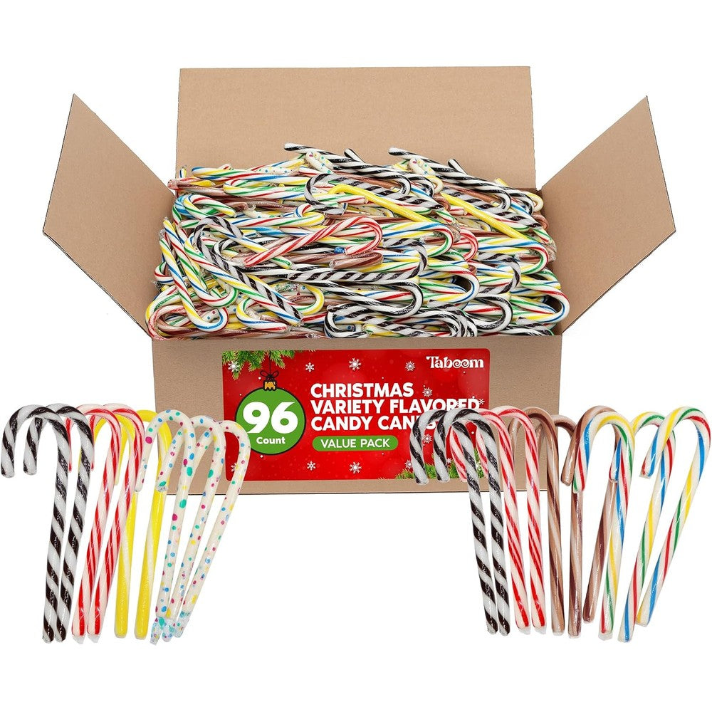 Taboom Bulk Assorted Christmas Candy Canes Variety Pack With Cherry Lemon And Hot Cocoa Flavors 96 Count